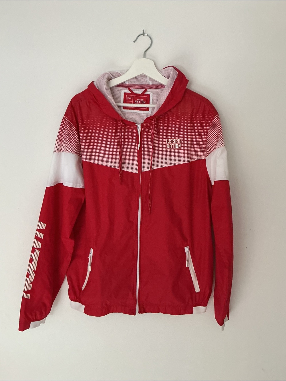 Parish Nation Red Hooded Windbreaker Jacket Size L